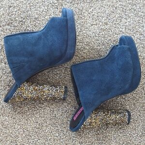 Tracy Reese Blue Suede Peep Toe Mule Shoes